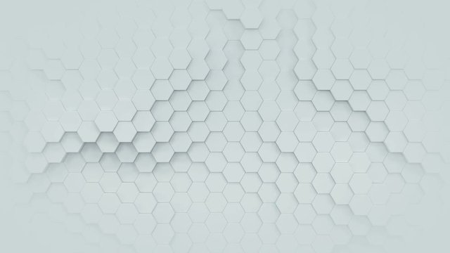 White hexagonal pattern. Computer generated motion graphics. 3D render loopable animation