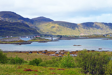 Fjordlandschaft mit Brücke auf den Lofoten