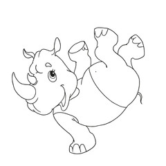 Cheerful character rhino. Rhino dancing. Cartoon character for coloring book. Character for children's creativity. Vector isolated.