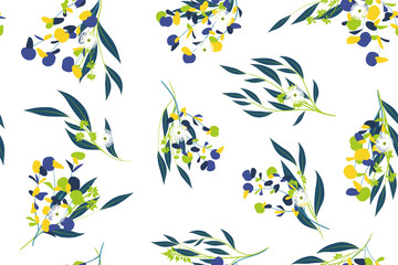 Eucalyptus Vector. Colorful Seamless Pattern with Vector Leaves, Branches and Floral Elements. Elegant Background for Wedding Design, Fabric, Textile, Dress. Eucalyptus Vector in Watercolor Style.
