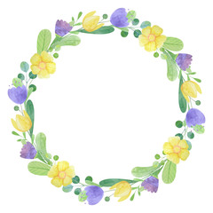 hand drawn watercolor frame of stylized flowers