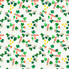 Seamless hand drawn background with St. Patrick's Day symbols