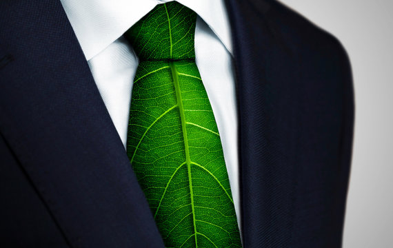 Ecology Concept, Business Man With Green Leaf Tie