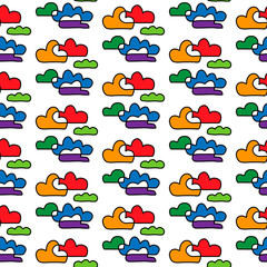 Colorful rainbow contour clouds hand drawn seamless pattern