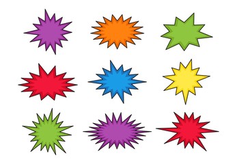 Starburst set, retro comic speech bubbles. Vector boom or explosion empty speech bubbles, bursting splash shapes, vintage illustration, special offer sale tag design in pop art style © Yelyzaveta