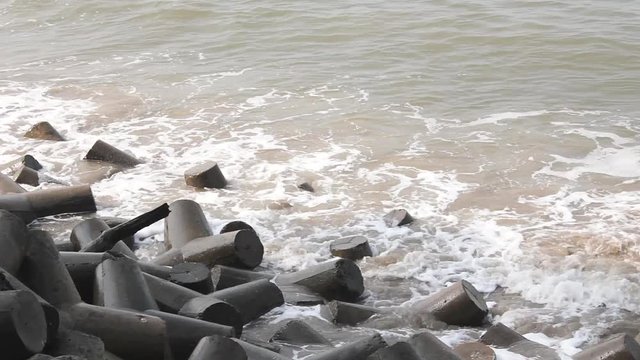 sea waves and tsunami barrier of tetrapods