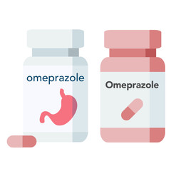 Bottle of pills, omeprazole is a medication used in the treatment of gastroesophageal reflux disease