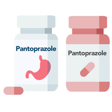 Bottle of pills, pantoprazole is a medication used for the treatment of stomach ulcers.