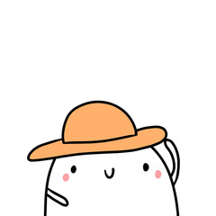 Straw hat hand drawn illustration with cute marshmallow