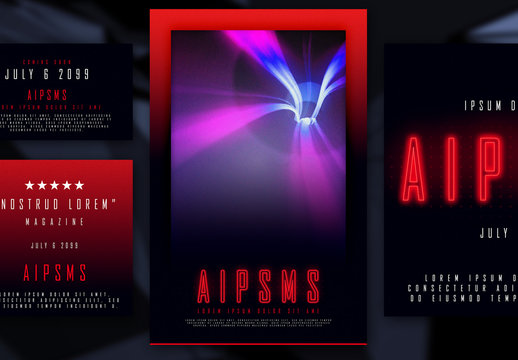 Red and Black Event Poster Layout Set with Glowing Text