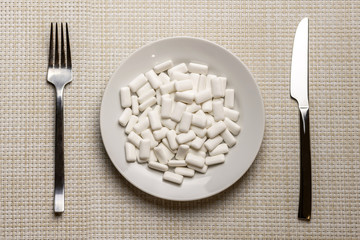 Chewing gums for oral hygiene to protect teeth from tooth decay or plaque concept. Copy space....