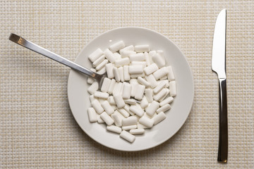 Chewing gums for oral hygiene to protect teeth from tooth decay or plaque concept. Copy space....