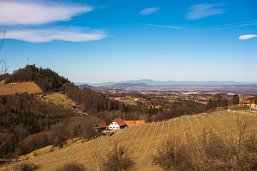 Panorama of Vineyards. Leibnitz area south Styria travel spot