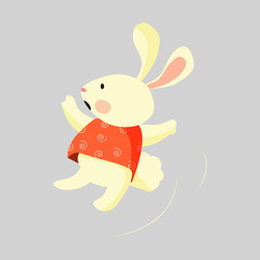 Cartoon Easter bunny. Rabbit, cute character, red clothes. Easter concept. Vector illustration can be used for topics like celebration, holidays, spring break
