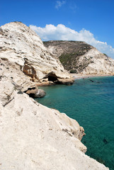 Caves in the rocky shore of the bay, Cape Fourni, Rhodes island, Greece