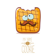 vector funny cookie character isolated on white background. My name is cookie concept illustration. funky food character or bakery label mascot