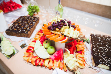 Delicious wedding reception candy bar dessert table