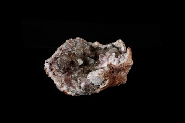 Macro mineral stone Pink Amethyst on a black background