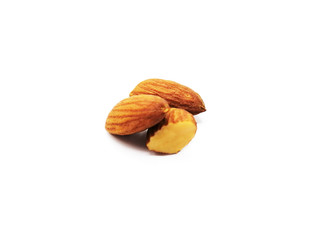 Pile of almonds isolated on the white background