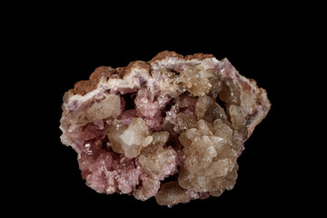 Macro mineral stone Pink Amethyst on a black background