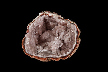 Macro mineral stone Pink Amethyst on a black background