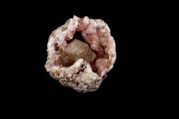 Macro mineral stone Pink Amethyst on a black background
