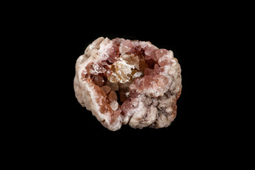 Macro mineral stone Pink Amethyst on a black background