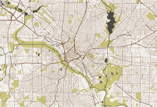 map of the city of Dallas, Texas, USA