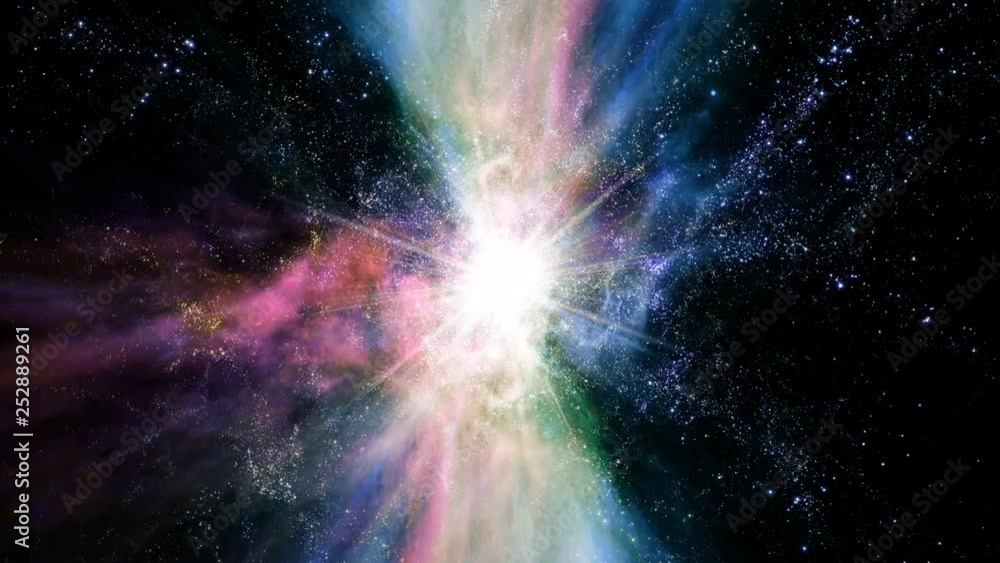 Canvas Prints traveling through star fields in space as a supernova bursts light (loop).