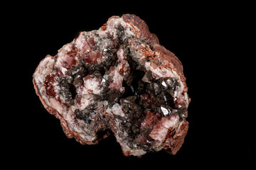 Macro mineral stone Pink Amethyst on a black background