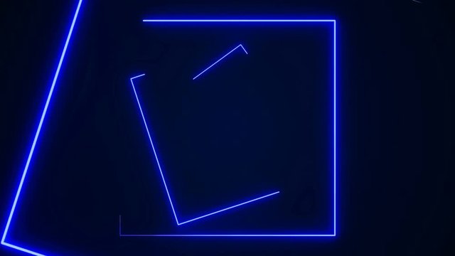 Futuristic HUD rectangle tunnel seamless loop. 4K Neon motion graphics for LED, TV, music, show, concerts. Bright retro cosmic night club 3D animation with data flow concept for speed and connection