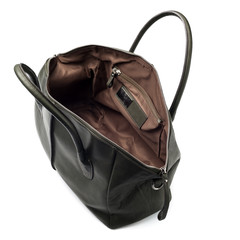 An open  black leathe  bag isolated