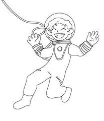Children illustration with a happy girl astronaut