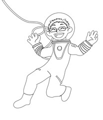 Children illustration with a happy kid astronaut