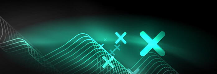 Dark neon light glowing template, abstract vector background lines