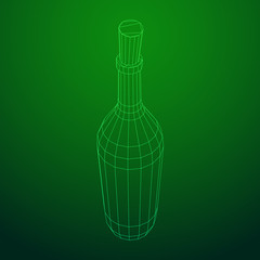 Set of wine bottles. Model wireframe low poly mesh vector illustration