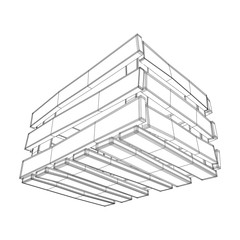 Wooden box for transportation and storage of products. Empty crate for fruits and vegetables. Model wireframe low poly mesh vector illustration