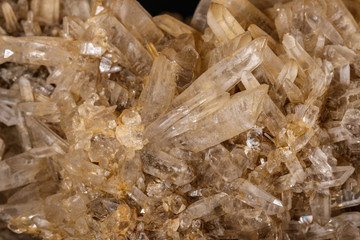 Macro mineral quartz stone with Limonite and Lepidolite black background