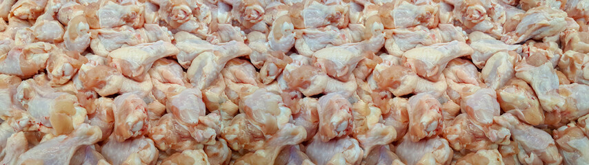 Chicken meat, Close up chicken wing or raw chicken meat in grocery store use for food and ingredient background 
