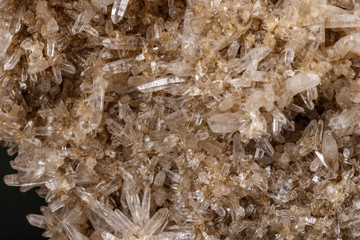 Macro mineral quartz stone with Limonite and Lepidolite black background