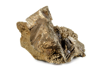 Macro mineral pyrite stone white background