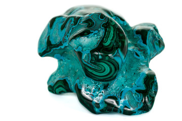 Macro mineral stone malachite Chrysocolla on a white background