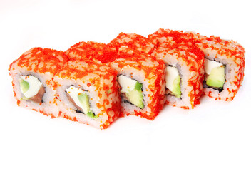 close up of sashimi sushi set, roll on white plate