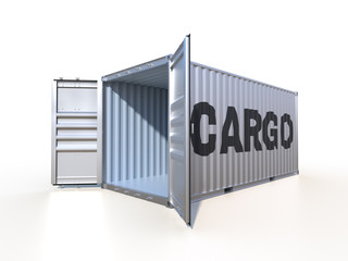 Ship cargo container side view with cardboard boxes