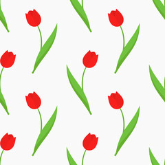 Red tulip flowers seamless pattern.