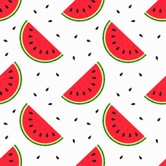Cotton fabric Watermelon slices and seeds seamless pattern.