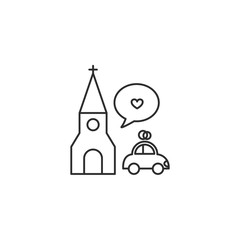 Wedding icon. Church, just married car