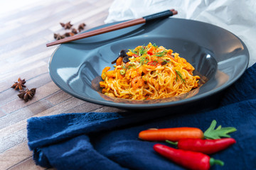 asian food noodles on the table