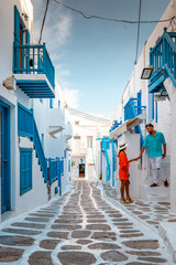 Mykonos Greece Island, young couple on vacation in Greece