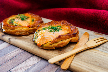 Leek quiche pie and smoked salmon
